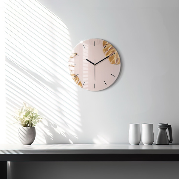 Pendule murale ronde Feuilles tropicales dorées