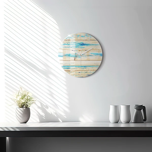 Horloge ronde Bois rayé
