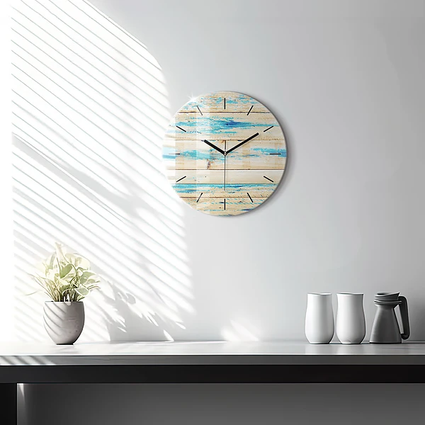 Horloge ronde Bois rayé