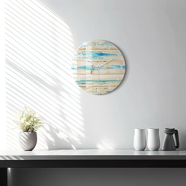 Horloge ronde Bois rayé