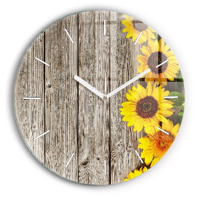 Horloge ronde Tournesols sur planches