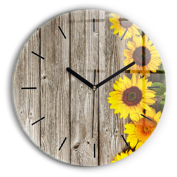 Horloge ronde Tournesols sur planches