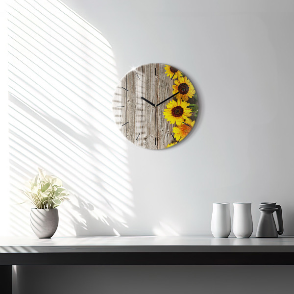 Horloge ronde Tournesols sur planches