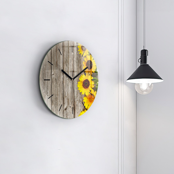 Horloge ronde Tournesols sur planches