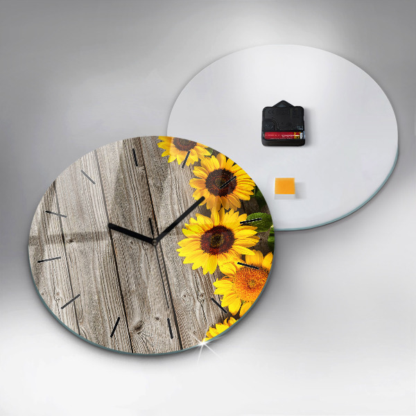 Horloge ronde Tournesols sur planches