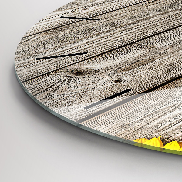 Horloge ronde Tournesols sur planches