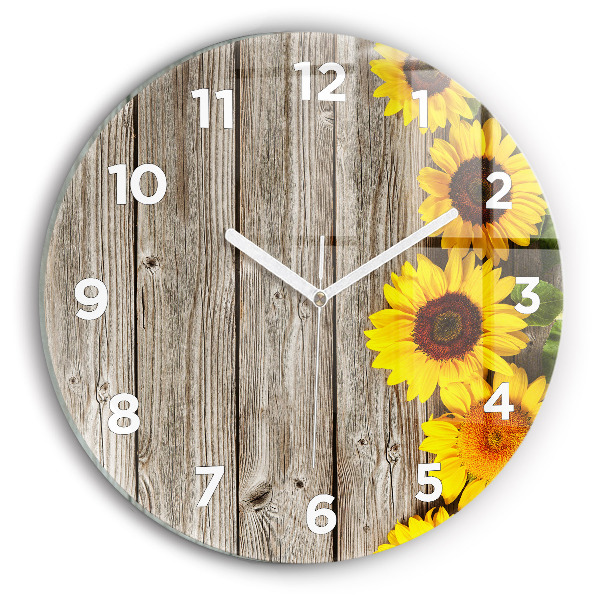 Horloge ronde Tournesols sur planches