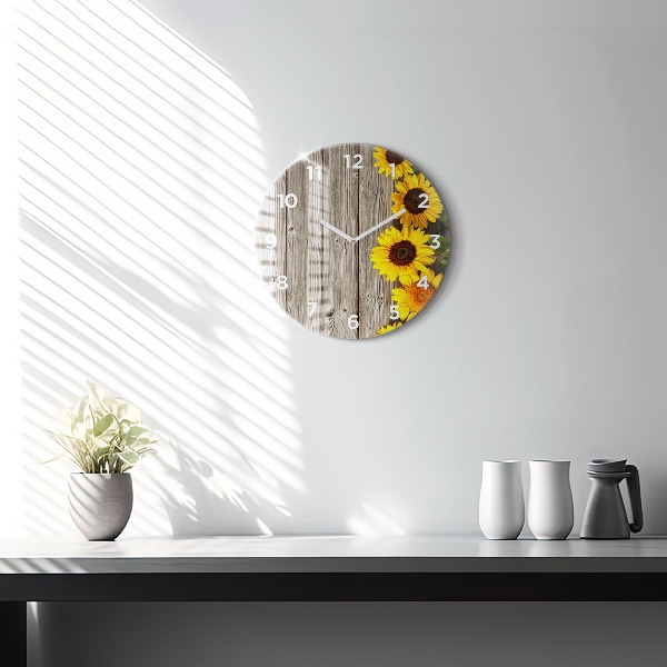 Horloge ronde Tournesols sur planches