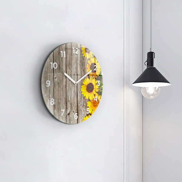 Horloge ronde Tournesols sur planches