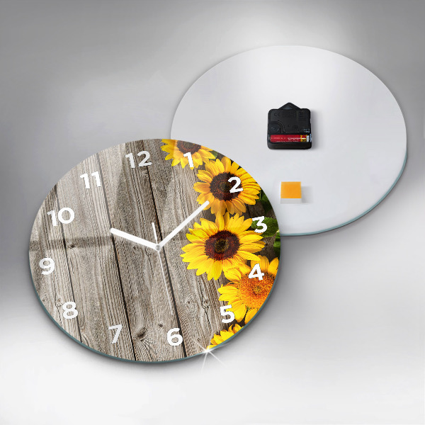 Horloge ronde Tournesols sur planches