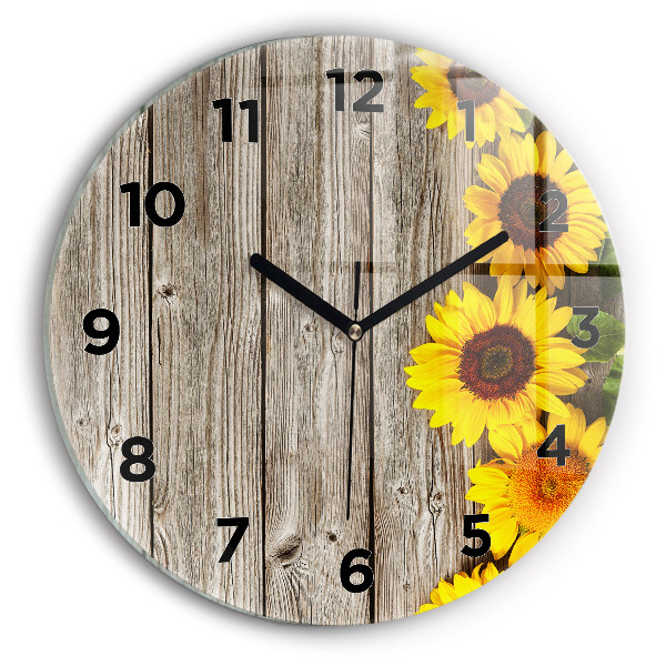 Horloge ronde Tournesols sur planches