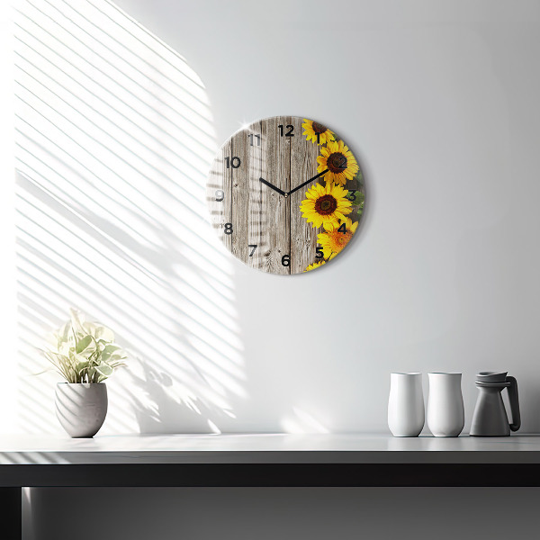 Horloge ronde Tournesols sur planches