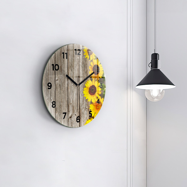 Horloge ronde Tournesols sur planches