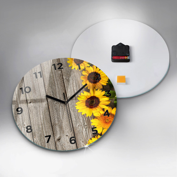 Horloge ronde Tournesols sur planches