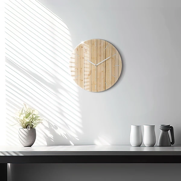 Horloge ronde planches de bois