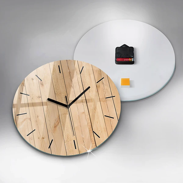 Horloge ronde planches de bois