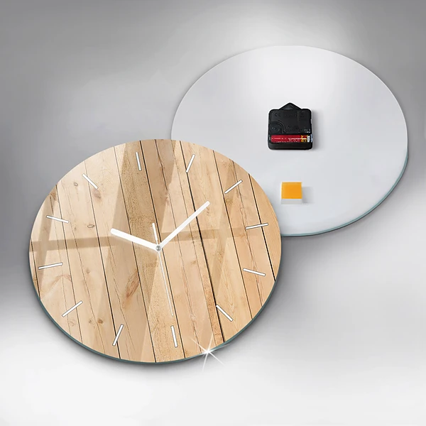 Horloge ronde planches de bois
