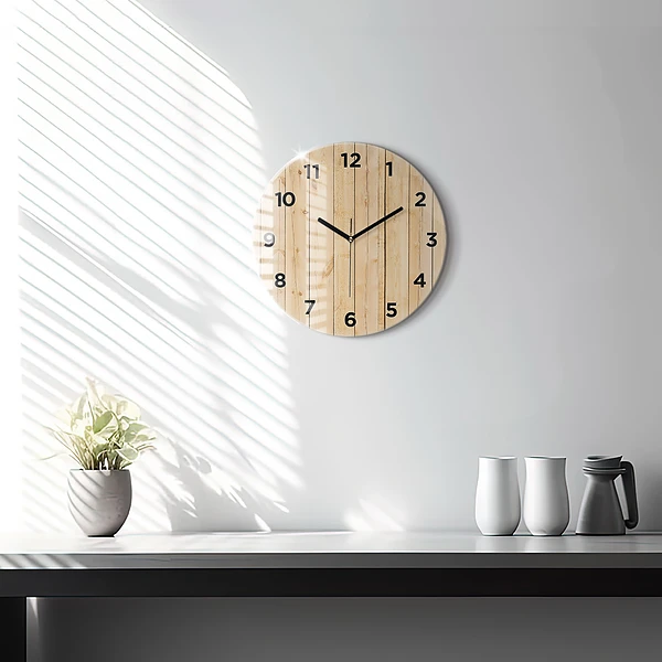 Horloge ronde planches de bois