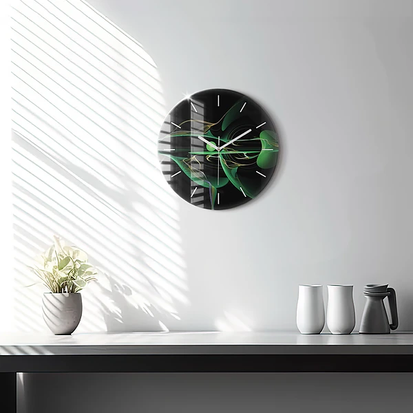 Horloge ronde Abstraction verte