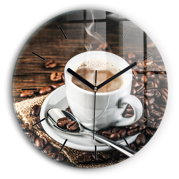 Horloge ronde Tasse et grains de café