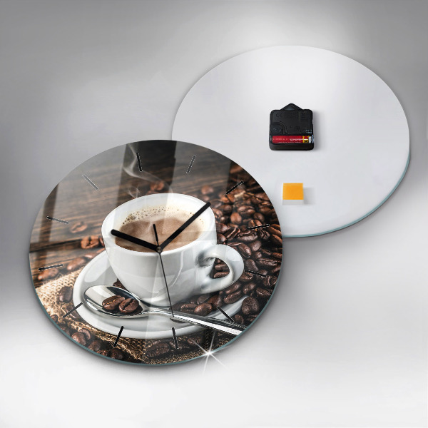 Horloge ronde Tasse et grains de café