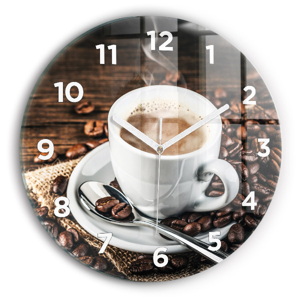 Horloge ronde Tasse et grains de café