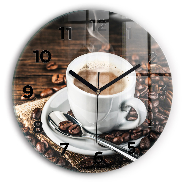 Horloge ronde Tasse et grains de café