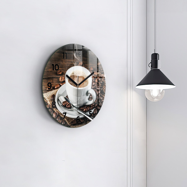 Horloge ronde Tasse et grains de café