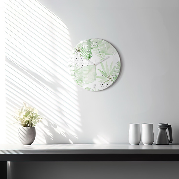 Horloge ronde Feuilles vertes