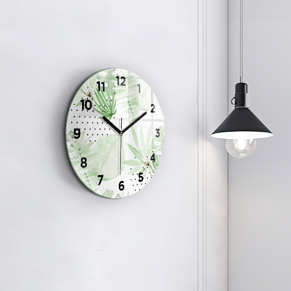 Horloge ronde Feuilles vertes