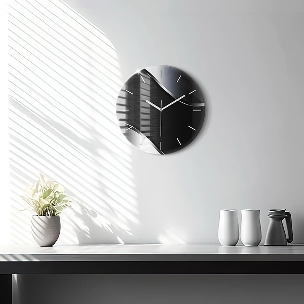 Horloge ronde Lignes noires et argentées