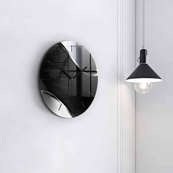 Horloge ronde Lignes noires et argentées