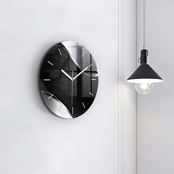 Horloge ronde Lignes noires et argentées