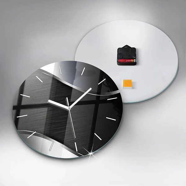 Horloge ronde Lignes noires et argentées