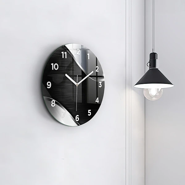 Horloge ronde Lignes noires et argentées
