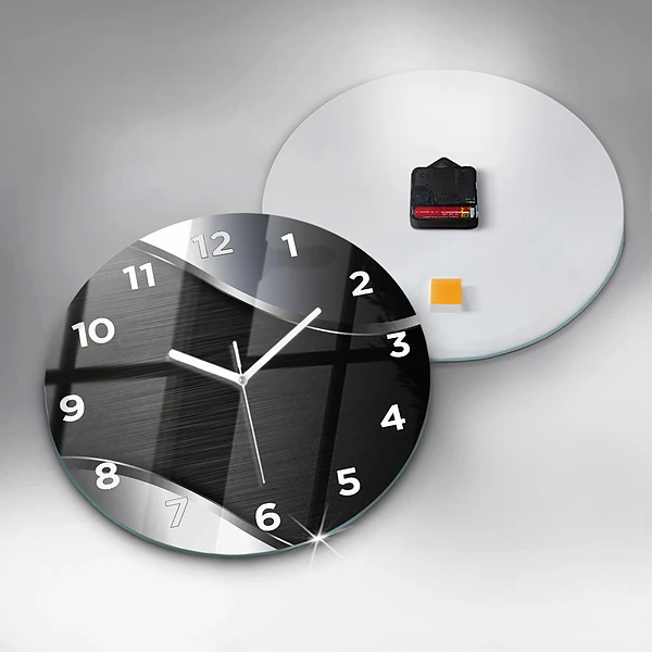 Horloge ronde Lignes noires et argentées