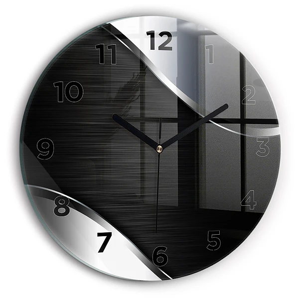 Horloge ronde Lignes noires et argentées