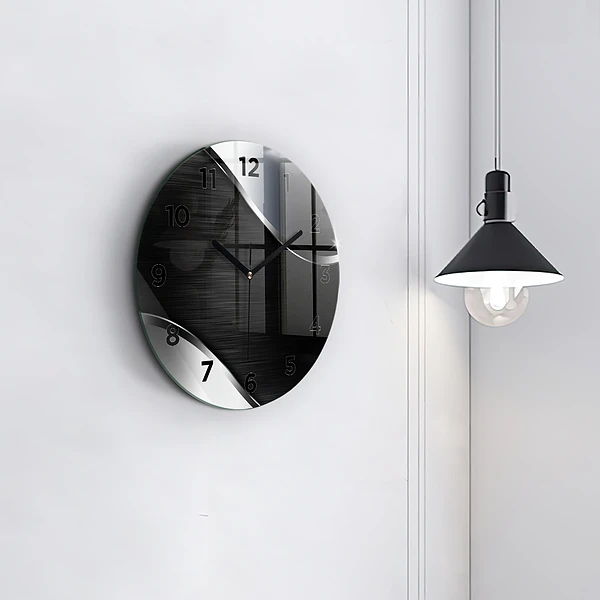 Horloge ronde Lignes noires et argentées