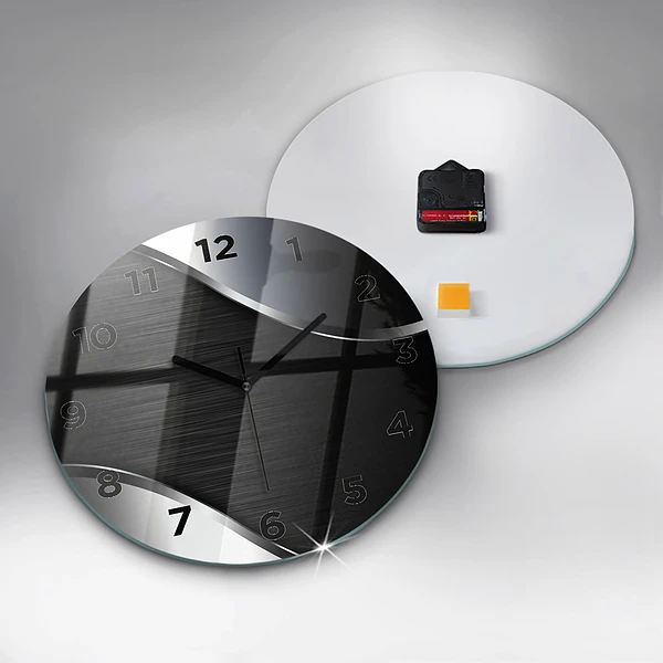 Horloge ronde Lignes noires et argentées