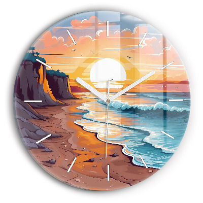 Horloge ronde Océan et soleil de conte de fées