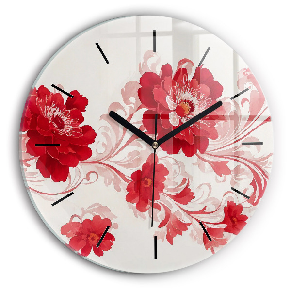 Horloge ronde Fleurs rouges