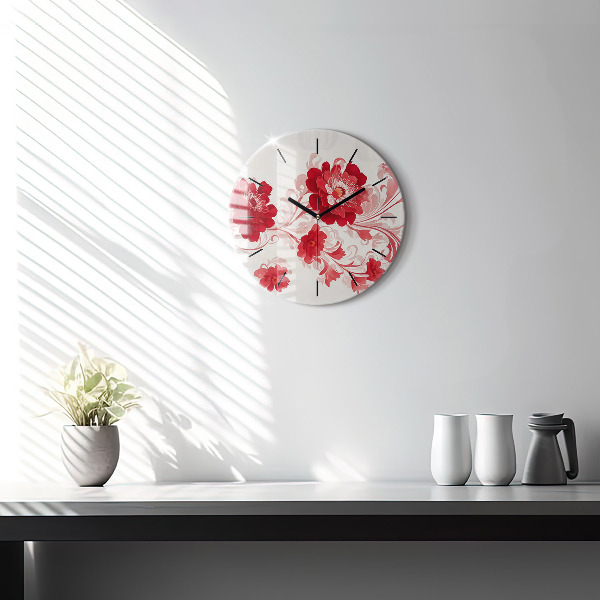 Horloge ronde Fleurs rouges