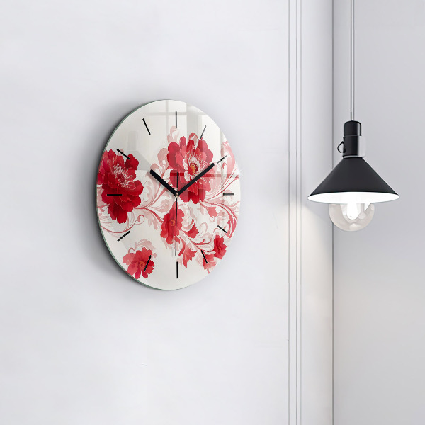 Horloge ronde Fleurs rouges