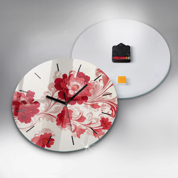 Horloge ronde Fleurs rouges