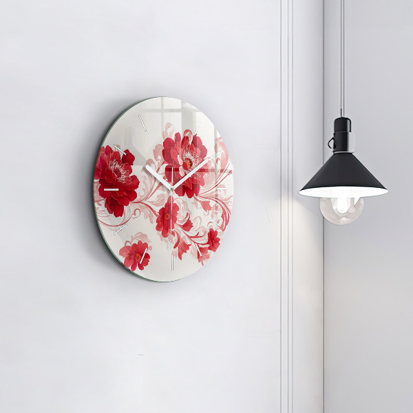 Horloge ronde Fleurs rouges
