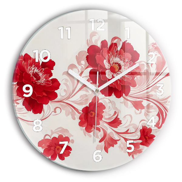 Horloge ronde Fleurs rouges