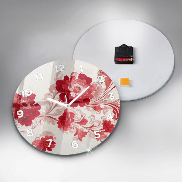 Horloge ronde Fleurs rouges