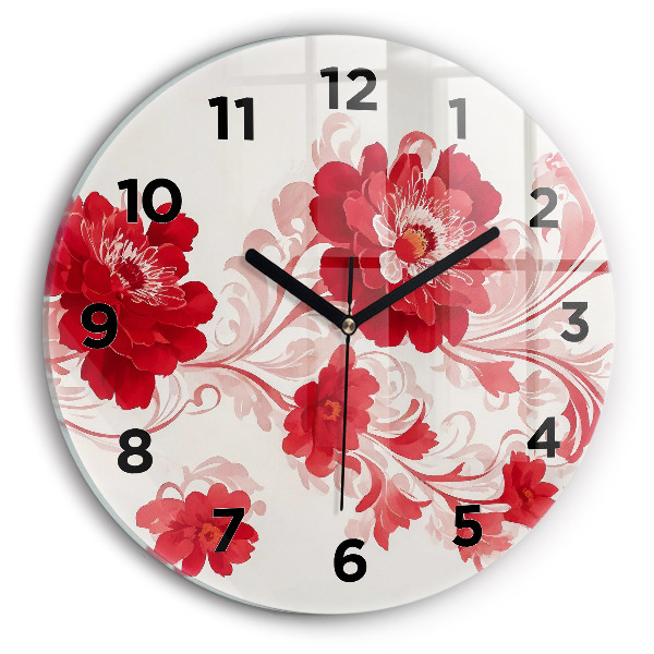 Horloge ronde Fleurs rouges