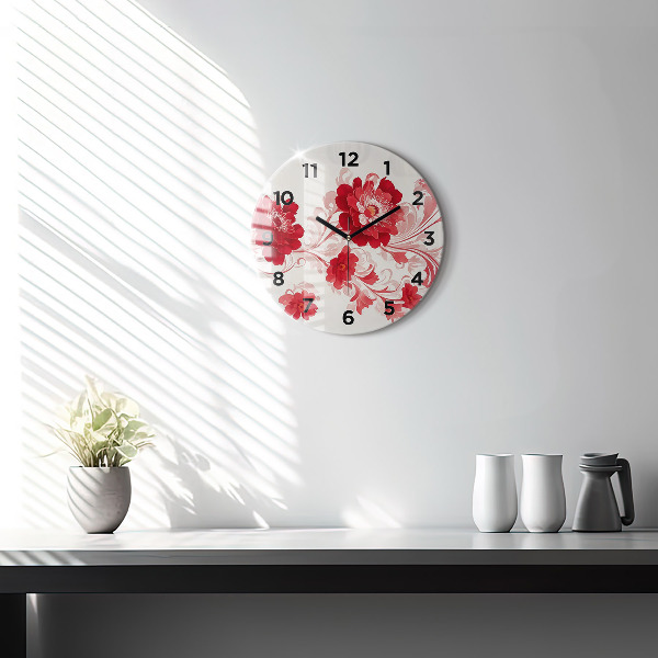 Horloge ronde Fleurs rouges