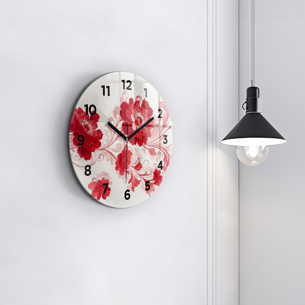 Horloge ronde Fleurs rouges